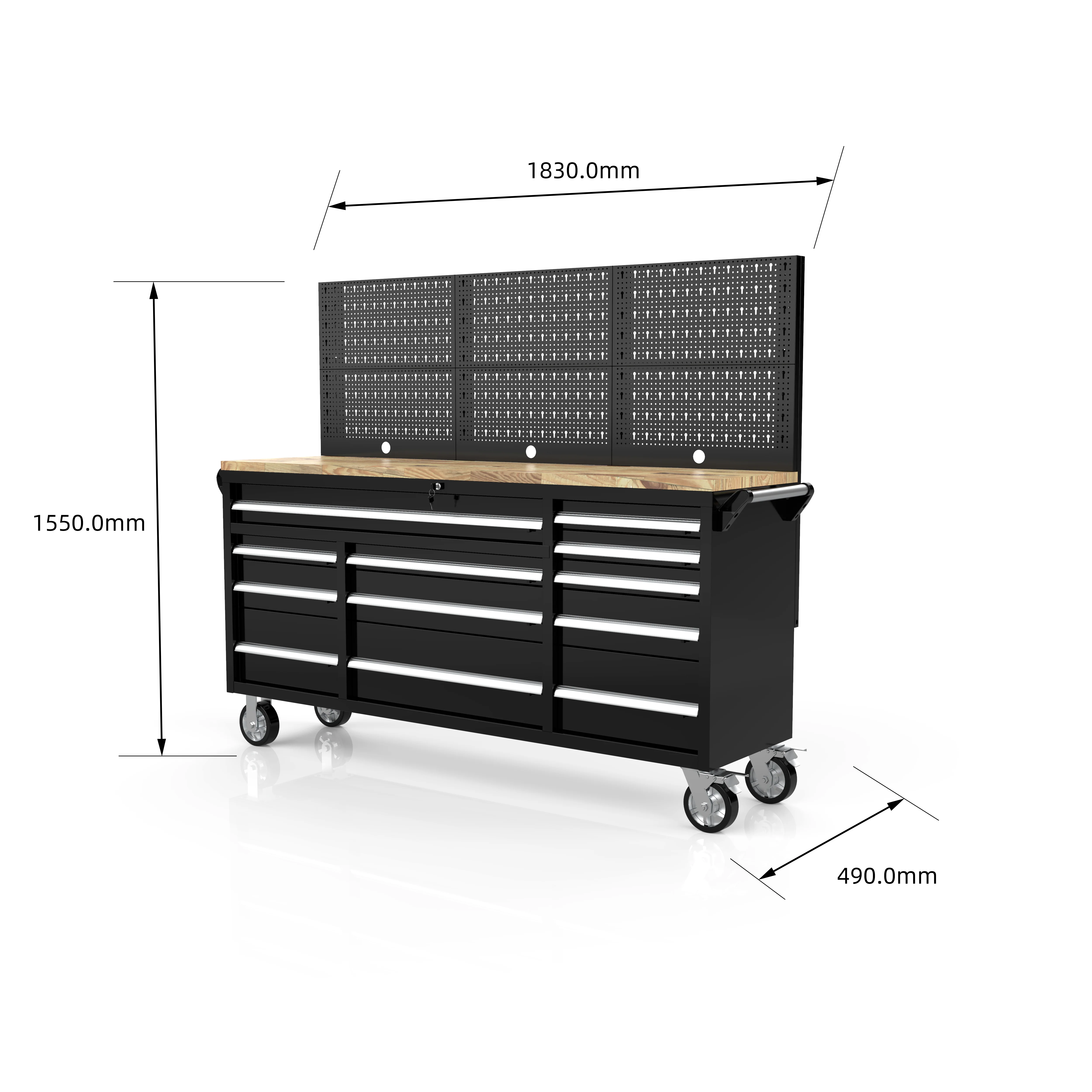 Rock RT-066 Steel 72" Wooden benchtop tool chest with backboard - Image 16